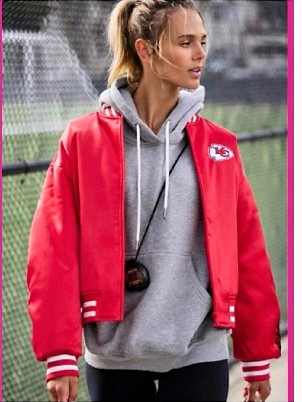 NWT FREE PEOPLE x Wild Collective Kansas City Chiefs Satin Varsity Bomber Jacket